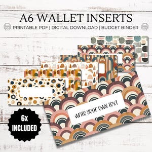 Inserciones Boho Chic: relleno de efectivo imprimible en formato PDF A6, billeteras con carpetas de presupuesto, etiquetas con cremallera para billeteras, extras para presupuestos, sistema de sobres para efectivo