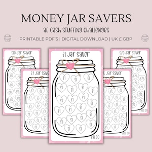 Money Jar Savers A6 - PDF stampabile, pacchetto GBP UK, sfide di riempimento contanti, tracker di risparmio di denaro, inserti per raccoglitori di bilancio, basso reddito