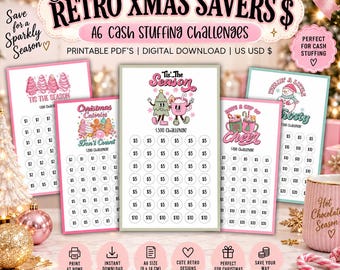 Retro Christmas Savings Challenge – A6 Printable Cash Tracker (PDF)