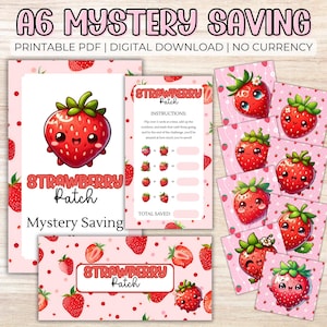 Strawberry Mystery Saving Challenge – Fun Printable Budget Tracker, Cash Stuffing Game, Surprise Savings Goal PDF No Currency