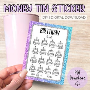 Birthday Challenge Money Tin Sticker – Digital Download | UK Printable Label | Save Cash | Fun Savings Tracker for Sealed Tins