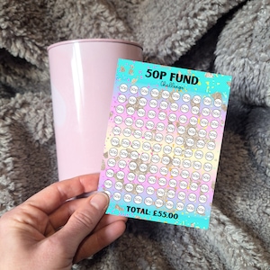 50P Fund Money Tin Sticker. Helps to save 55 pounds great for low income savers