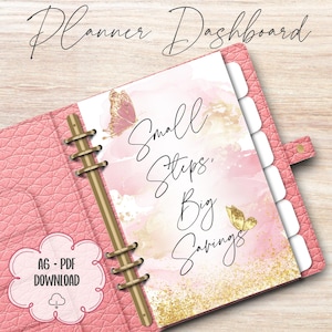 A6 Haushaltsmappe Dashboard Printable | Kleine Schritte groß Ersparnis | Pink & Gold Schmetterling Cash Füllung Planer Teiler | Sofort Download
