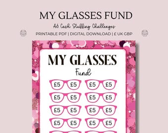 Glasses Opticians Money - A6 Printable Download Tracker, Cash Stuffing, Budgeting Challenges & Budget Binder Inserts, Money Savers
