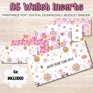 Insertos para carpetas de presupuesto - A6 PDF imprimibles, relleno de efectivo, estilo retro alegre, etiquetas para billetera con cremallera, extras para presupuestos, sistema de sobres para efectivo
