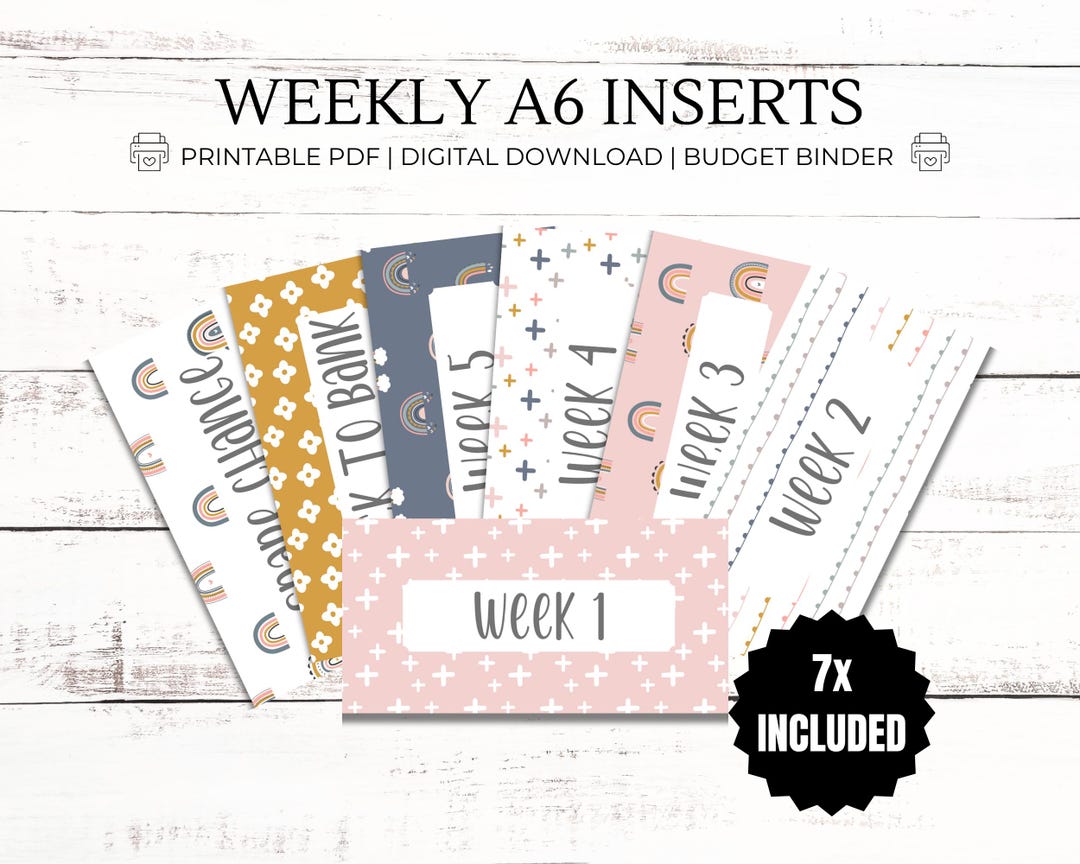 Weekly Rainbow Inserts - A6 PDF Printable Cash Stuffing, Budget Binder ...