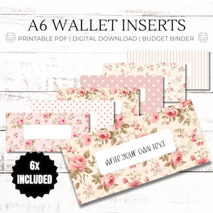 Insertos Shabby Chic: relleno de efectivo imprimible en formato PDF A6, billetera con carpeta de presupuesto, etiquetas con cremallera para billetera, extras para presupuestos, sistema de sobres para efectivo