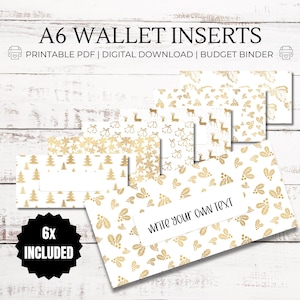 Insertos dorados navideños: relleno de efectivo imprimible en formato PDF A6, billeteras con carpetas de presupuesto, etiquetas con cremallera para billeteras, extras para presupuestos, sistema de sobres para efectivo