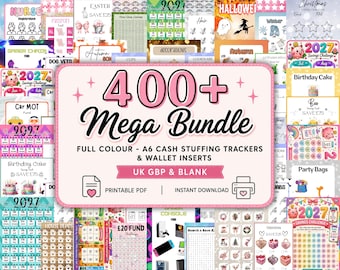 400x Money Saving Challenges - A6 Printable Download PDF, Cash Stuffing, Budgeting Trackers Bundle, Budget Binder, Cash Envelope System UK