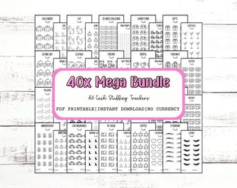 40x Easy Cash Savers - A6 PDF&#39;s Black & White Trackers, Cash Stuffing Challenges UK, US, Euro, Christmas, Birthday, Budgeting Money Inserts