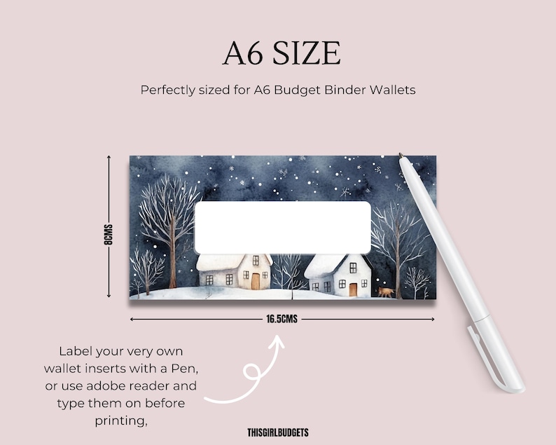A6 Wallet Labels - Printable Pdf's, Winter Snow, Cash Envelope System ...