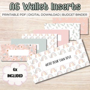 Insertos para carpetas de presupuesto - Formato A6 PDF imprimible, relleno de efectivo, billeteras arcoíris, etiquetas para billeteras con cremallera, extras para presupuestos, sistema de sobres para efectivo