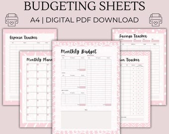 Budget Planner Sheets - A4 PNG & PDF Download - Paycheck Budgeting, Finance Tracker, Debt Expense Management, Monthly Savings Template