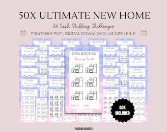 Ultimate New Home Savers - A6 Printable PDF Challenges - Uk, Dollar, Euro - Appliances, Makeover, Renovations, Improvements, Furniture Decor
