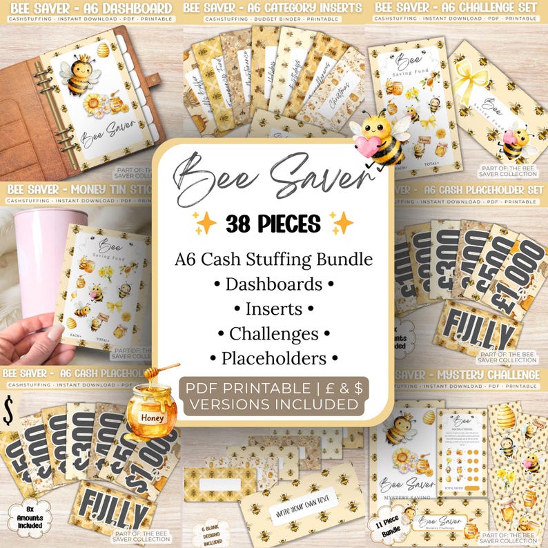 Bee Saver A6 Cash Stuffing Bundle | 38-piece Printable Budget Binder ...