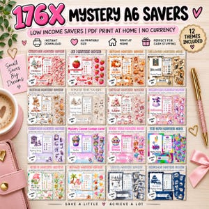 176x Mystery Savings Challenge Bundle | A6 Flip Card Games | Budgetutmaning utan valuta | Kontantfyllningsplanerare | Utskrivbar PDF