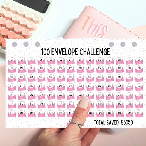 100 Cash Envelope Challenge Pink 2023 | Cash Stuffing | A6 Budget Binder | Cash Envelope Wallet | Budget Planner | Saving Tracker