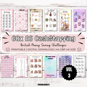 60x A6 British CashStuffing Challenges - VOL 3 Afdrukbare download UK pdf, geld besparen, budgetteringstrackers, geld besparen, maandelijkse spaarders