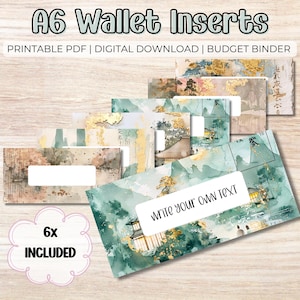 Insertos para carpetas de presupuesto - Formato A6 PDF imprimible, relleno de efectivo, billeteras asiáticas y japonesas, etiquetas para billeteras con cremallera, extras para presupuestos, sistema de sobres para efectivo