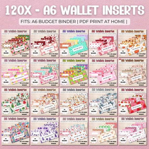 120x A6 Wallet Insert Bundle | Cash Stuffing Challenges | Budget Binder Inserts | Savings & Money Trackers | Printable Planner Set PDF