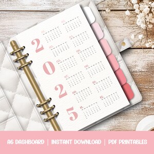 2025 Kalender Ordner Dashboards - A6 druckbare PDF Datei zum Downloaden - Boho Planner, Taschenkalender, Jahresplaner rosa, Girlie Pink