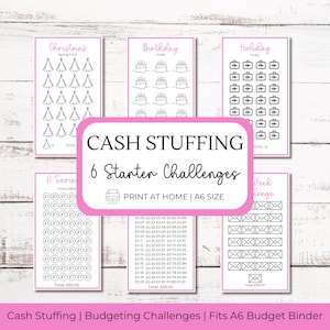 Cash Stuffing Budgeting Starter-bundel in roze - Thuis afdrukken inclusief kerstmis, cent spaarder, enz. passend voor je A6-budgetmap!