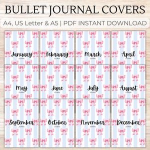 2025 Bullet Journal Bundle - PRINTABLE Pages A4, US & A5, Coloured Premade Bujo 12 Month Cover Sheets, Yearly Front Binder Pages - Coquette