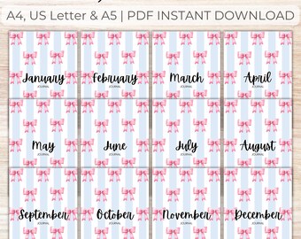 2025 Bullet Journal Bundle - PRINTABLE Pages A4, US & A5, Coloured Premade Bujo 12 Month Cover Sheets, Yearly Front Binder Pages - Coquette