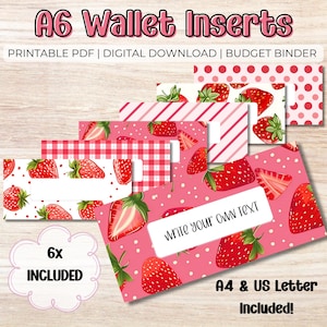Erdbeere Cash Wallet Einsätze - A6 PDF druckbare Bargeldetiketten, Obstteiler, Brieftaschenorganisation, geldsparendes Brieftaschenpaket