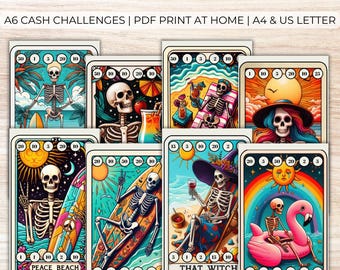 Geldbesparende uitdagingen - A6 digitale download, zomerse tarot trackers, spaarbundel, spaarders met een laag inkomen, mini wekelijkse spaarprogramma's, geen valuta