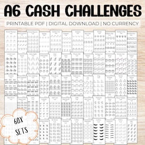 Paket med utmaningar för att spara pengar - A6 utskrivbar PDF för nedladdning, kassafyllning, paket med budgeteringsspårare, budgetpärm, kassakuvertsystem
