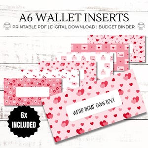Insertos para San Valentín: relleno de efectivo imprimible en formato PDF A6, billeteras con carpetas de presupuesto, etiquetas con cremallera para billeteras, extras para presupuestos, sistema de sobres para efectivo