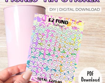 2 Pfund Geld Herausforderung Geldbeutel Aufkleber - Digital Download | UK Etikett | Sparen Sie 220+ | Fun Ersparnis Tracker für versiegelte Dosen