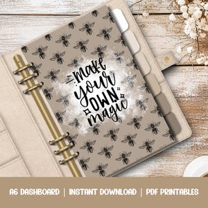 Budget Binder Dashboards - A6 Printable PDF Download - Make your Own Motivational Quote Planner Organiser, Cash Stuffing Extras, Black Bee&#39;s