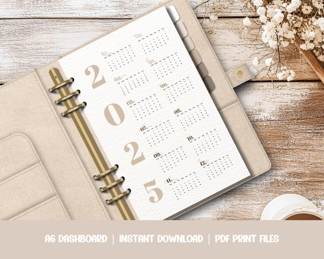 2025 Calendar Binder Dashboards - A6 Printable PDF Download - Aesthetic Boho Planner, Budget ...