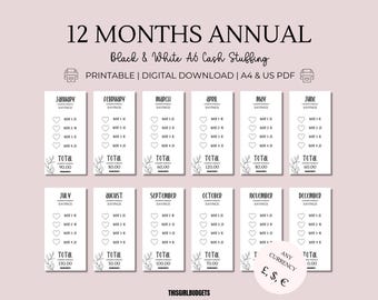 Annual 12 Months Savings Challenge Printable Cash Stuffing | A6 Money Tracker | UK, Euro, Dollar | Monthly Budgeting | Digital Download PDF