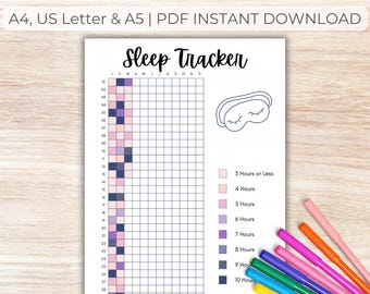 Sleep Tracker - PRINTABLE A4, US & A5 Journal Page, Bullet Dot Grid Planner, My Year in Pixels, Sleep Log, Wellness and Health Tracker