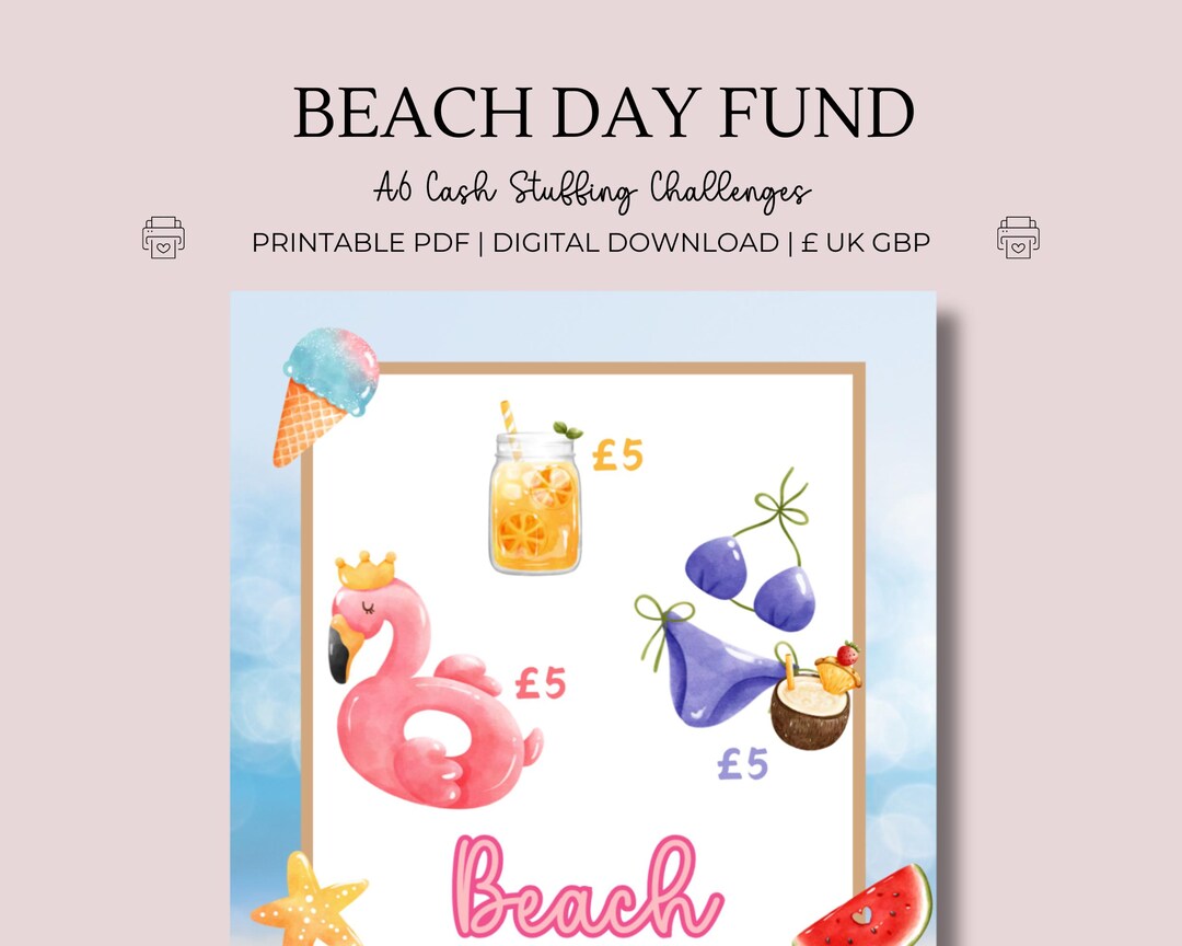 Beach Day Fund Money - A6 Printable Download Tracker, Cash Stuffing ...