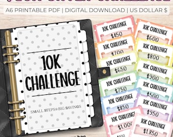 10,000 Savings Challenge | Random Amounts 12 Cards Set | Printable A6 Cash Stuffing Inserts | Money Saving Tracker | 10K US Budget Binder