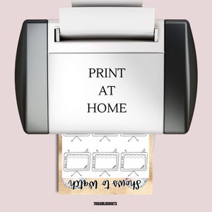 May include: Printable sheet with the text "Shows to Watch" and six outlines of vintage televisions. The text "Print at Home" is visible on a printer above the sheet.