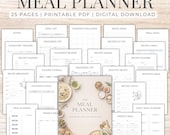 Meal Planner Printable | Weekly Meal Planner PDF | Neutral Beige Luxury Food Planner | 25 Page Kitchen Planner