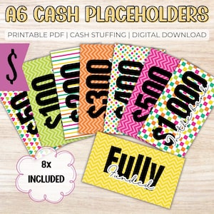 Cash Placeholders Bundle- A6 PDF Dollar Printable Cash Stuffing Extra, Budget Binder System, Cash Tracker, Rainbow Budgeting Placement Cards