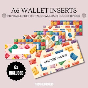 Insertos para niños de Bricks: tamaño A6, PDF imprimible, para rellenar con dinero en efectivo, billetera con carpeta para presupuestos, etiqueta para billetera con cremallera, extras para presupuestos, sistema de sobres para efectivo