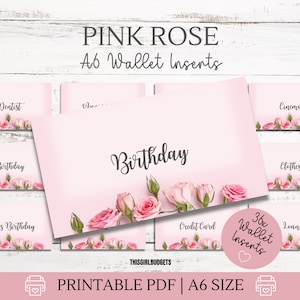 Inserciones de sobres de carpeta de presupuesto A6 - 36 etiquetas de cartera con cremallera DIGITAL para presupuestar/rellenar efectivo - Diseños de rosas rosas + 3 espacios en blanco
