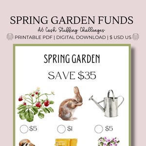 Spring Garden Saver Challenge - A6 Digital PDF Download, USD Dollar Budget Tracker, Cash Stuffing Savings, Fun Money Saving Challenge