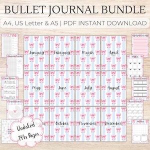 2025 Bullet Journal Bundle - PRINTABLE Pages A4, US & A5, Coloured Premade Bujo Year in Pixels, Habit Trackers, Planners, Mood and Self-Care