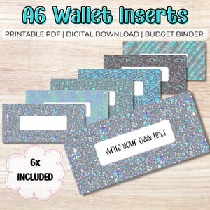 Insertos para carpetas de presupuesto - A6 PDF imprimibles, relleno de efectivo, purpurina holográfica, etiquetas para billetera con cremallera, extras para presupuestos, sistema de sobres para efectivo