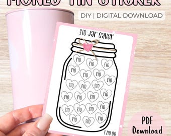 10 Pfund Geld-Challenge Gelddose Aufkleber - Digital Download | UK Etikett | Sparen Sie 210+ | Fun Ersparnis Tracker für versiegelte Dosen