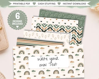 Paquete de insertos para cartera Boho A6 / Insertos para carpeta de ahorro / Cubiertas imprimibles para sobres de presupuesto / Carpeta de presupuesto verde salvia en PDF