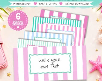 Insertos para cartera A6 estilo preppy costero / Insertos editables para carpeta de ahorro / Portadas imprimibles en PDF para carpeta de presupuesto / Insertos de rayas pastel